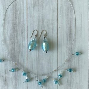 Handmade Pale blue earrings and floating necklace